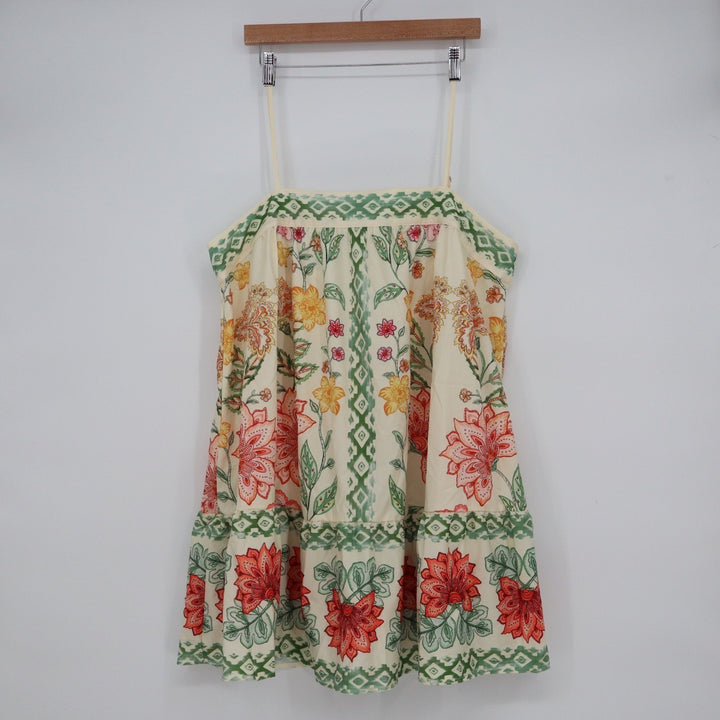 SHEIN Floral Print Tiered Cami Mini Dress XL Cream Red Green