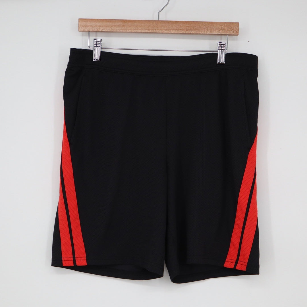 All in Motion Mens Black Red Striped Athletic Mesh Gym Shorts Size Medium