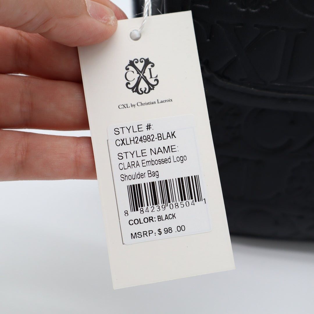 CXL by Christian Lacroix Clara Black Embossed Logo Shoulder Bag