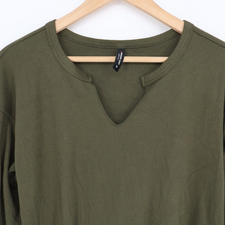 American Giant Luxe Rib Womens Small Olive Green V-Notch Long Sleeve Pullover
