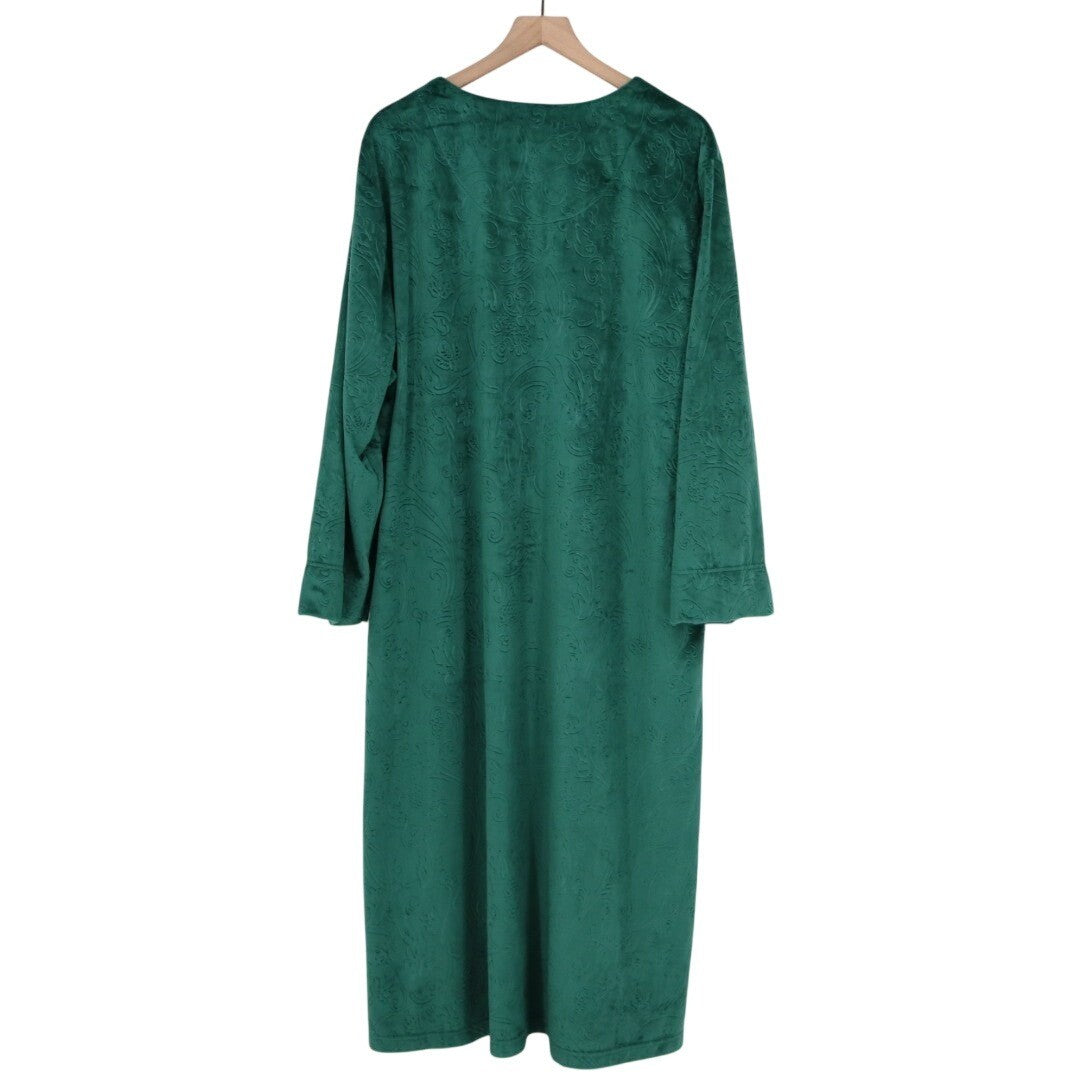 Charter Club Sleepwear Robes Womens 2XL Green Embossed Velour Cozy Zip-Front