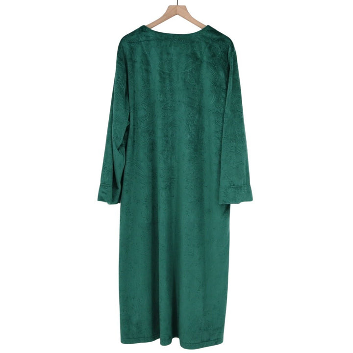Charter Club Sleepwear Robes Womens 2XL Green Embossed Velour Cozy Zip-Front