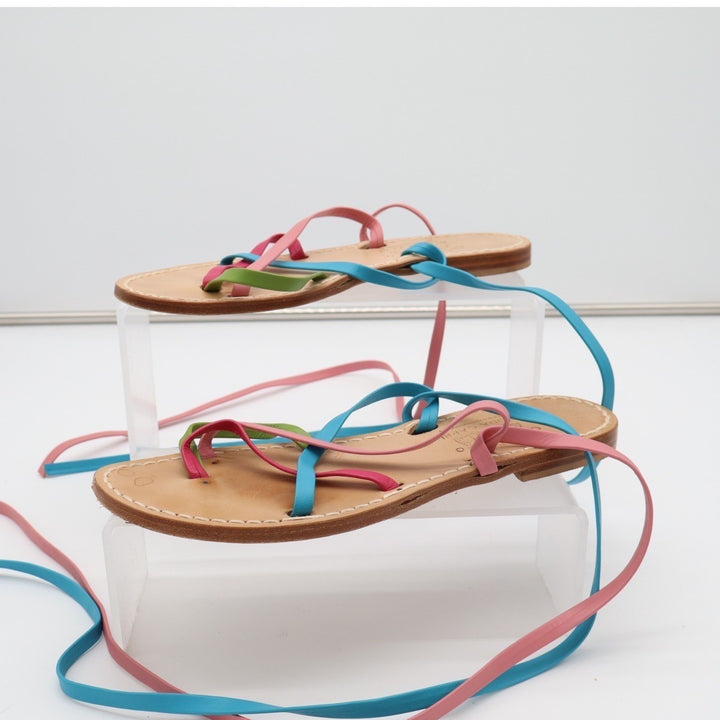 Cuccurullo Moda Capri Strappy Women's EU 38 Multicolor Leather Flat Sandals
