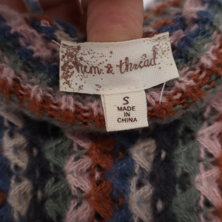 Hem & Thread Multi Color Striped Pointelle Knit Crew Neck Sweater Small
