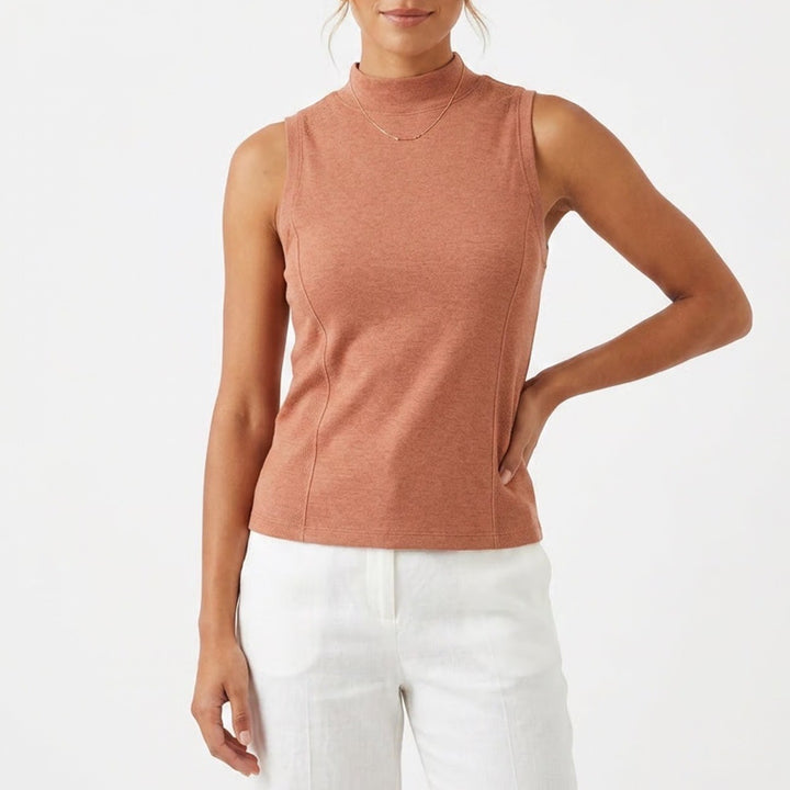 Calia Womens Seamless Sleeveless Mock Neck Top Dark Orange Small NEW