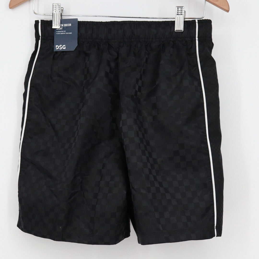 DSG Boys XL 18 Woven Soccer Shorts Pure Black Checkered Athletic NEW