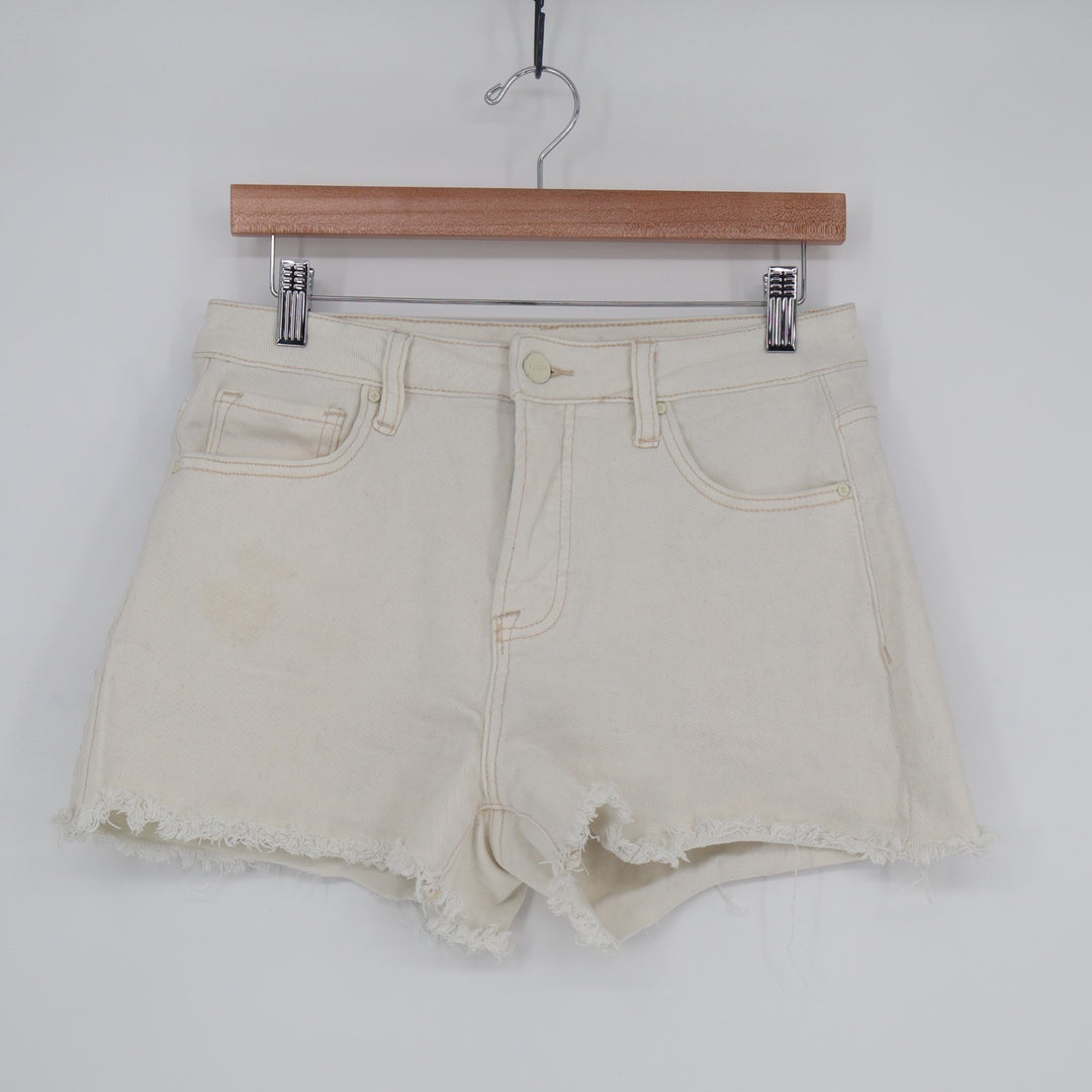 Risen Jeans Cut Off Shorts Womens Medium White Denim Cotton Stretch Raw Hem