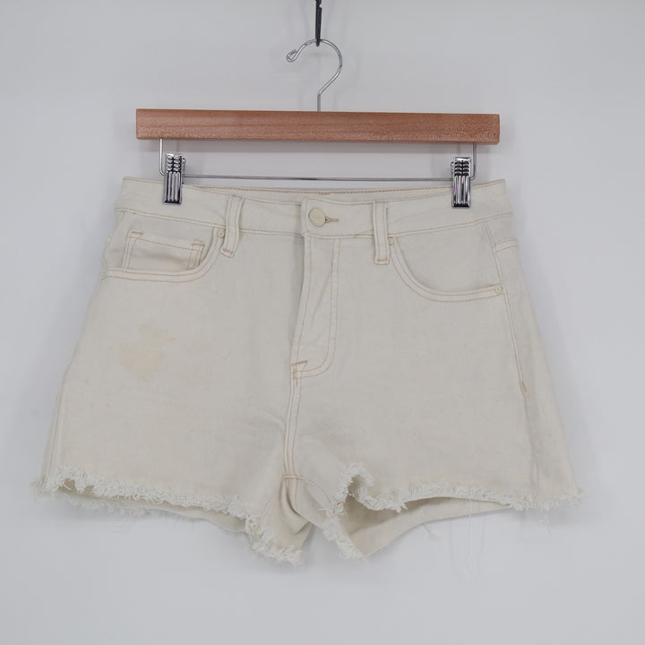 Risen Jeans Cut Off Shorts Womens Medium White Denim Cotton Stretch Raw Hem