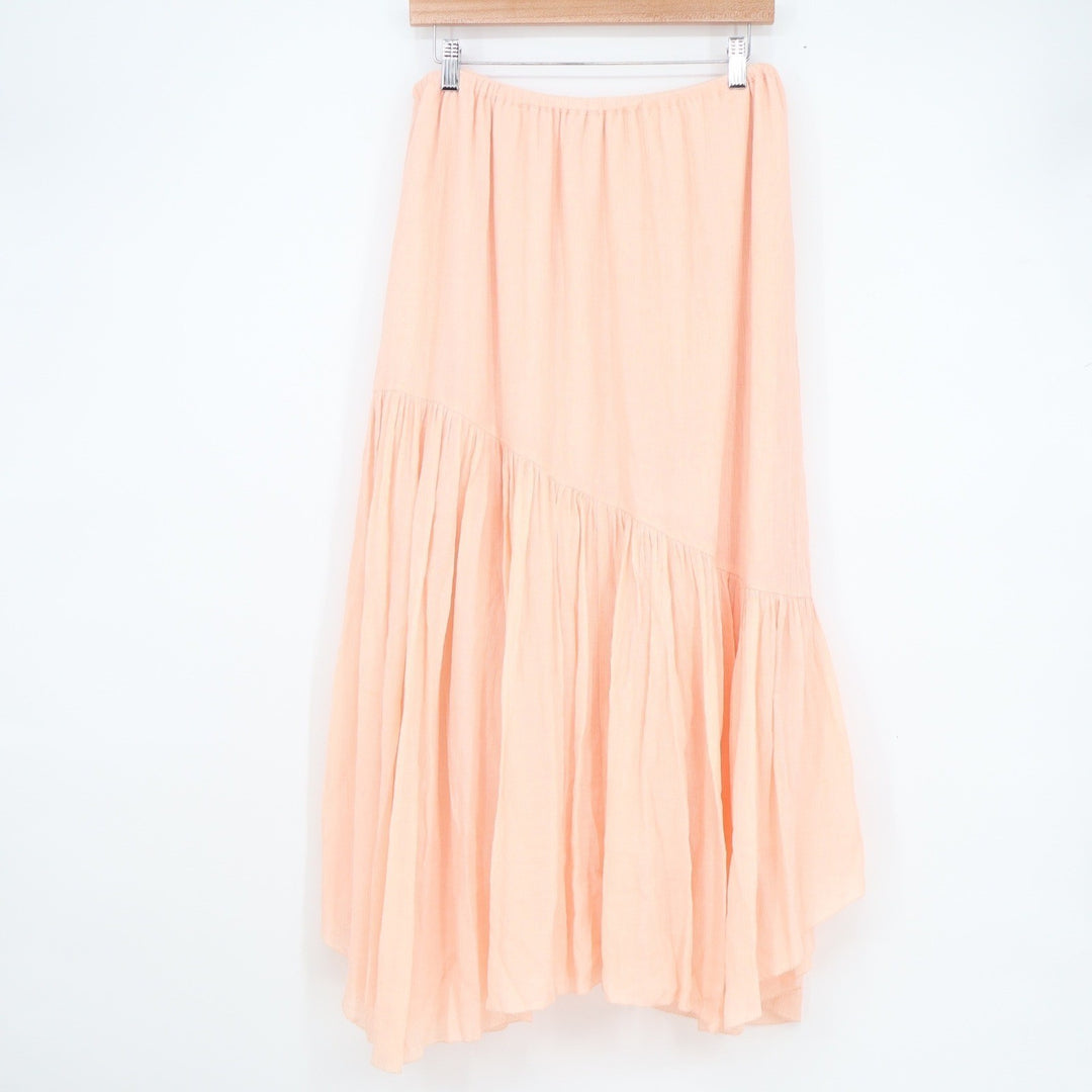 Joie Peach Pink Crinkled Asymmetrical Tiered Maxi Skirt Womens Large