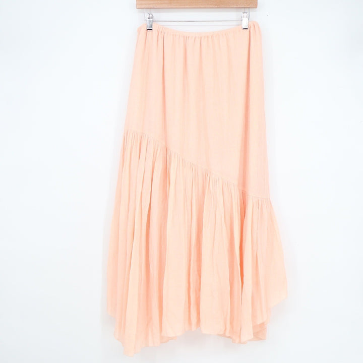 Joie Peach Pink Crinkled Asymmetrical Tiered Maxi Skirt Womens Large