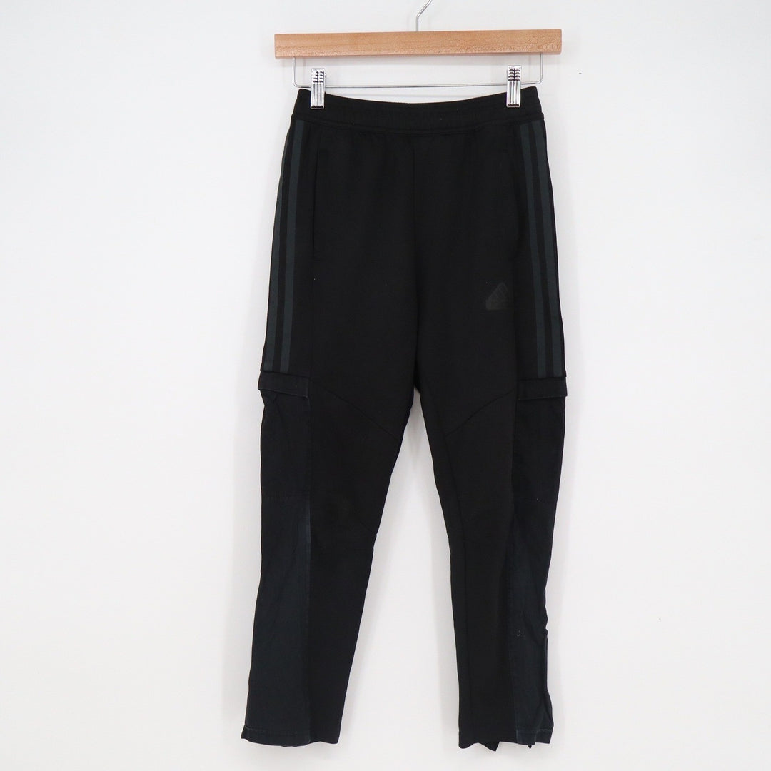 Adidas Youth Small Black Tapered Jogger Track Pants Tonal Stripes Zipper Cuffs