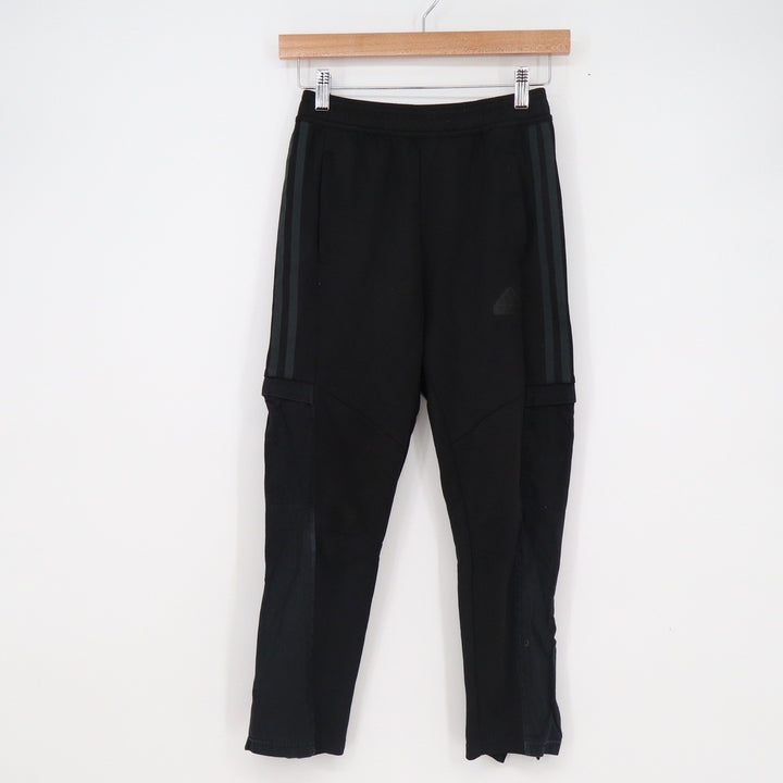 Adidas Youth Small Black Tapered Jogger Track Pants Tonal Stripes Zipper Cuffs