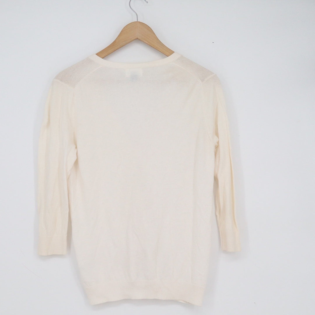 Old Navy Womens Cream Cotton Blend V-Neck 3/4 Sleeve Button Cardigan Size M