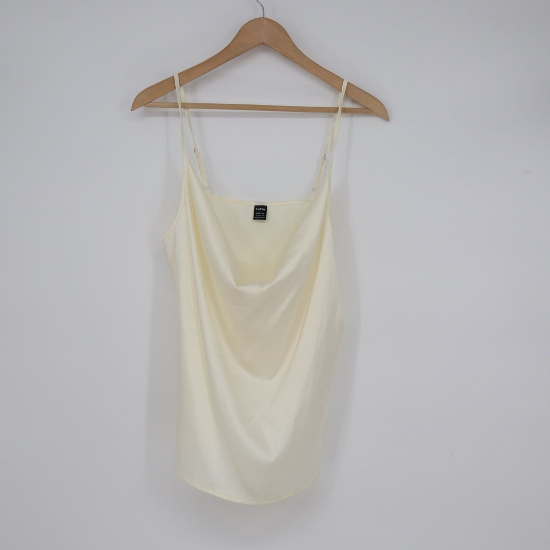 SHEIN Women Cream Satin Cowl Neck Camisole Top Adjustable Straps Size L
