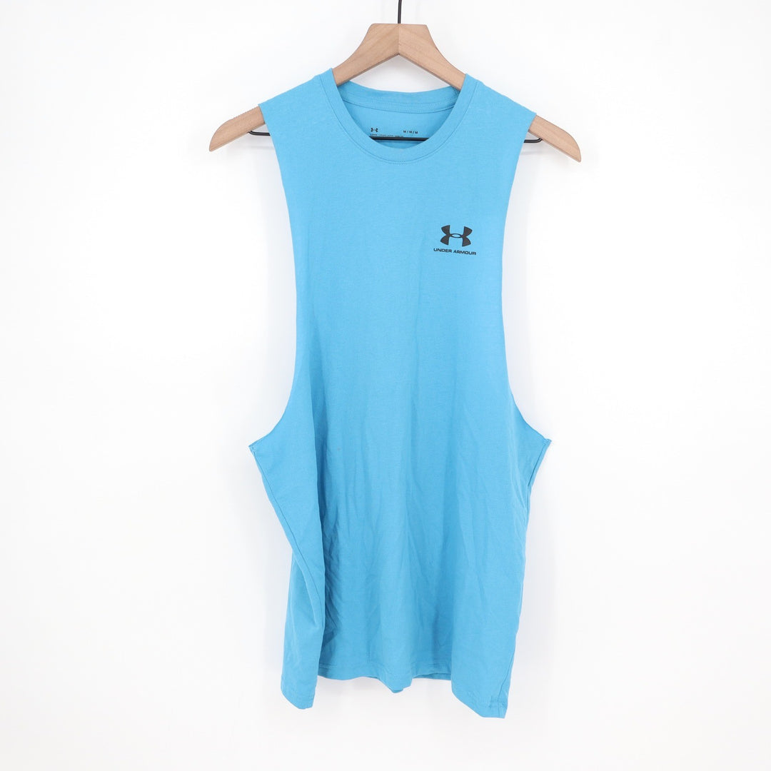 Under Armour Mens Left Chest Cut Off Tank Blue Muscle Shirt Size M