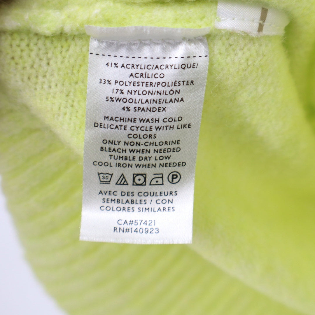 Loft Womens Neon Yellow Crewneck Fuzzy Knit Sweater Size M Ribbed Trim