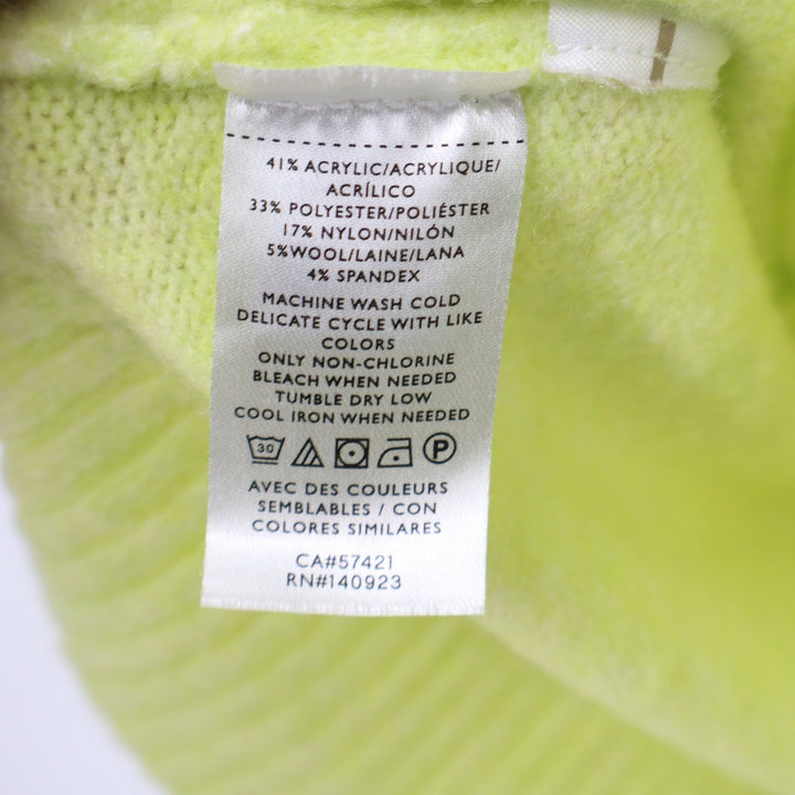 Loft Womens Neon Yellow Crewneck Fuzzy Knit Sweater Size M Ribbed Trim