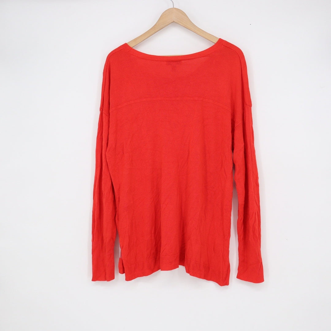Calvin Klein Jeans Womens XL Red Graphic CK Logo Rayon Knit Pullover Sweater