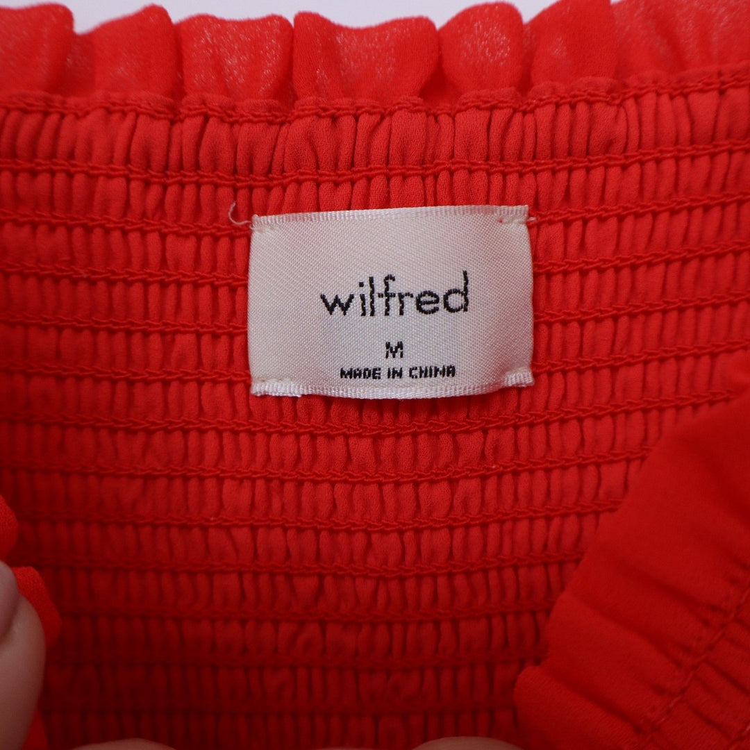 Wilfred Aritzia Red Smocked Tie Shoulder Midi Dress Medium