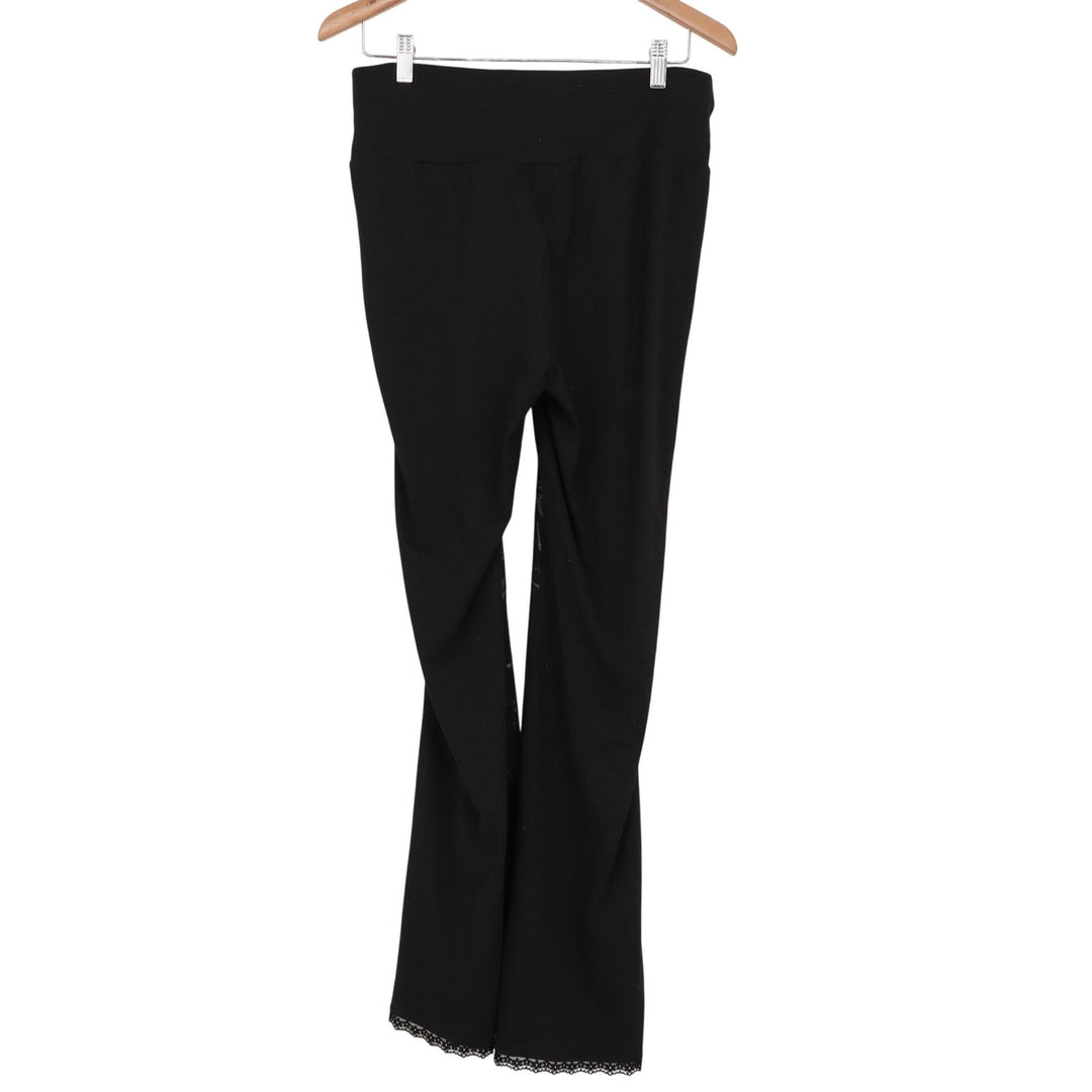 Romwe Black Skull Graphic Flare Pants Lace Trim V-Front XL US 12