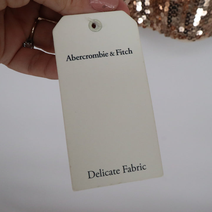 Abercrombie & Fitch Rose Gold Sequin Mock Neck Mini Dress Long Sleeve SP New