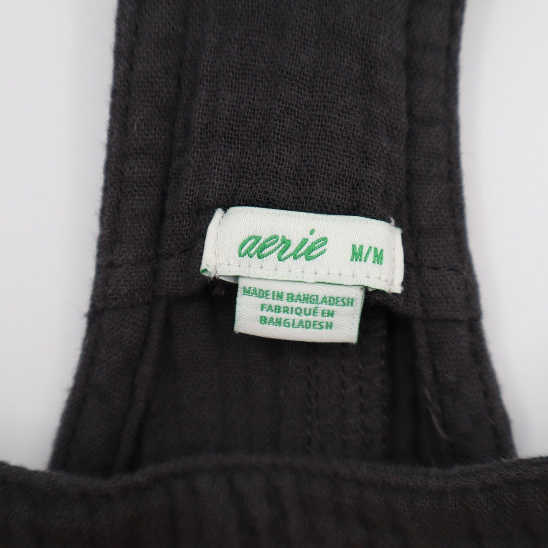 Aerie Charcoal Gray 100% Cotton Gauze Relaxed Tie Strap Overalls Size M