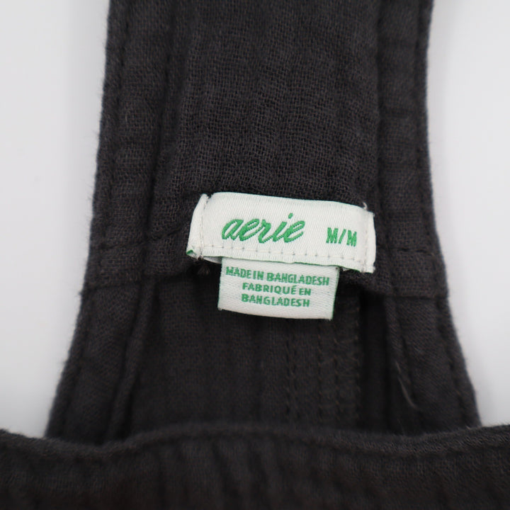 Aerie Charcoal Gray 100% Cotton Gauze Relaxed Tie Strap Overalls Size M