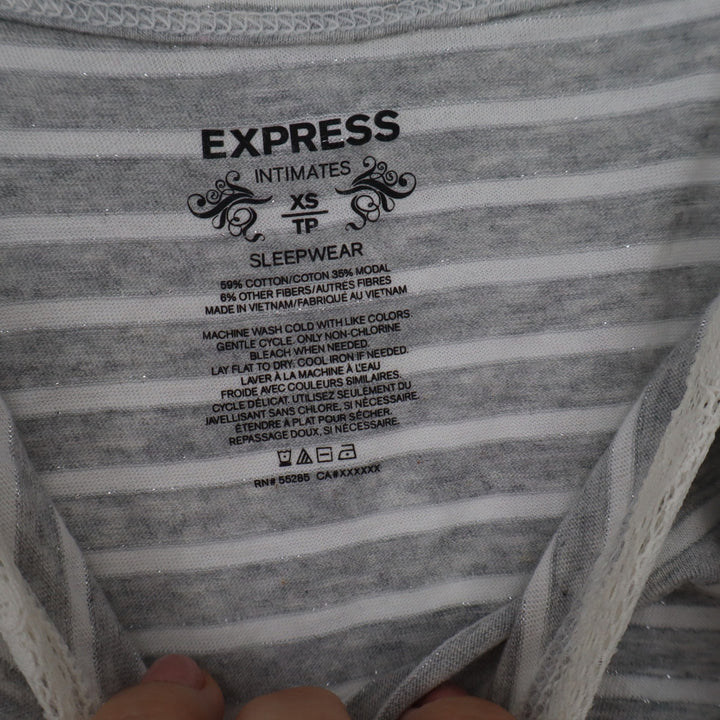 Express Intimates Womens XS Grey White Striped Lace Trim Cami Sleepwear Top
