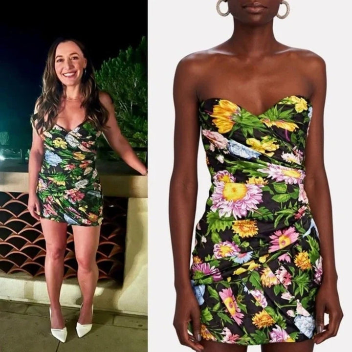 Ronny Kobo Margot Strapless Floral Satin Mini Dress Size XL