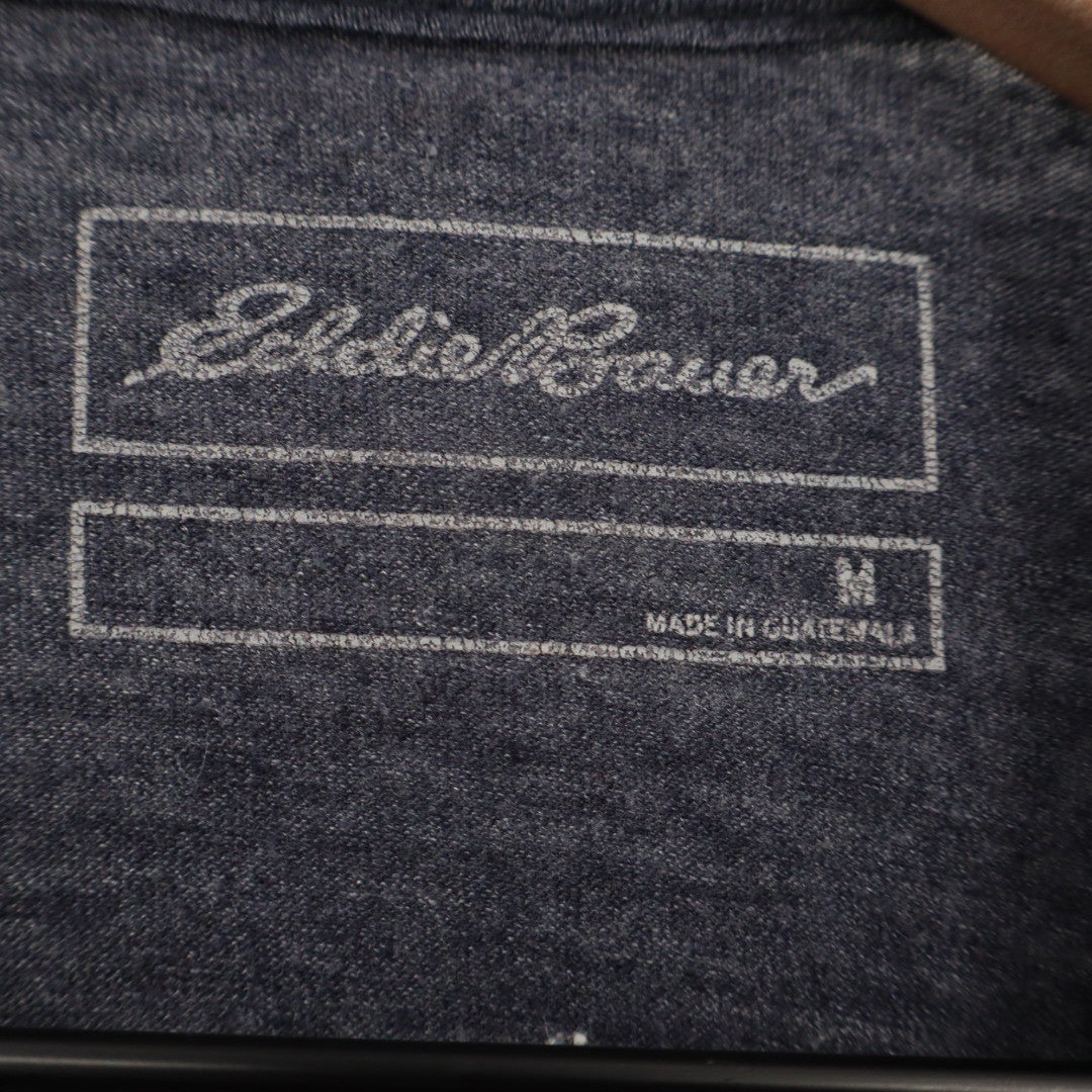 Eddie Bauer Mens V Neck Color Block T Shirt Blue Gray Stripes Size M