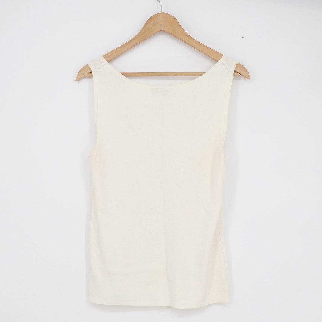 Ann Taylor Loft Womens Medium Cream Knit Scoop Neck Sleeveless Tank Top Shell