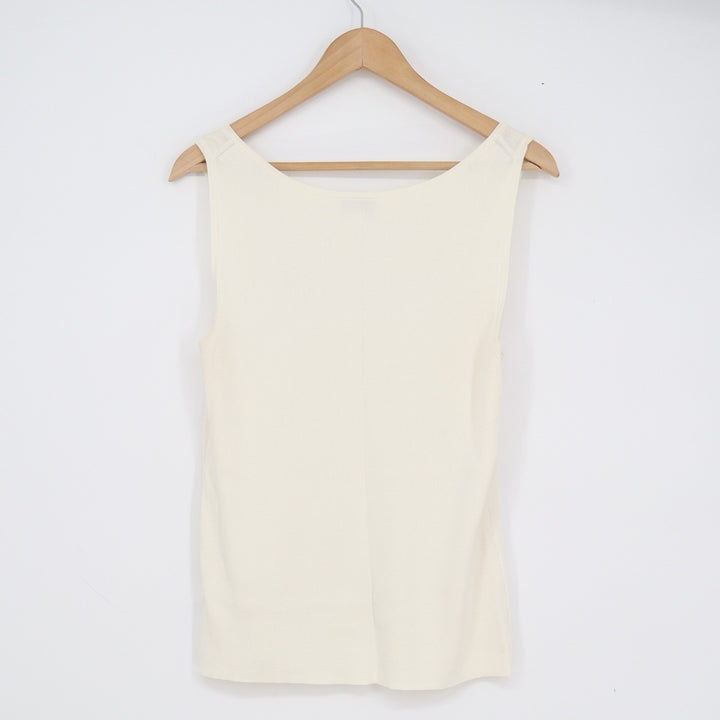 Ann Taylor Loft Womens Medium Cream Knit Scoop Neck Sleeveless Tank Top Shell