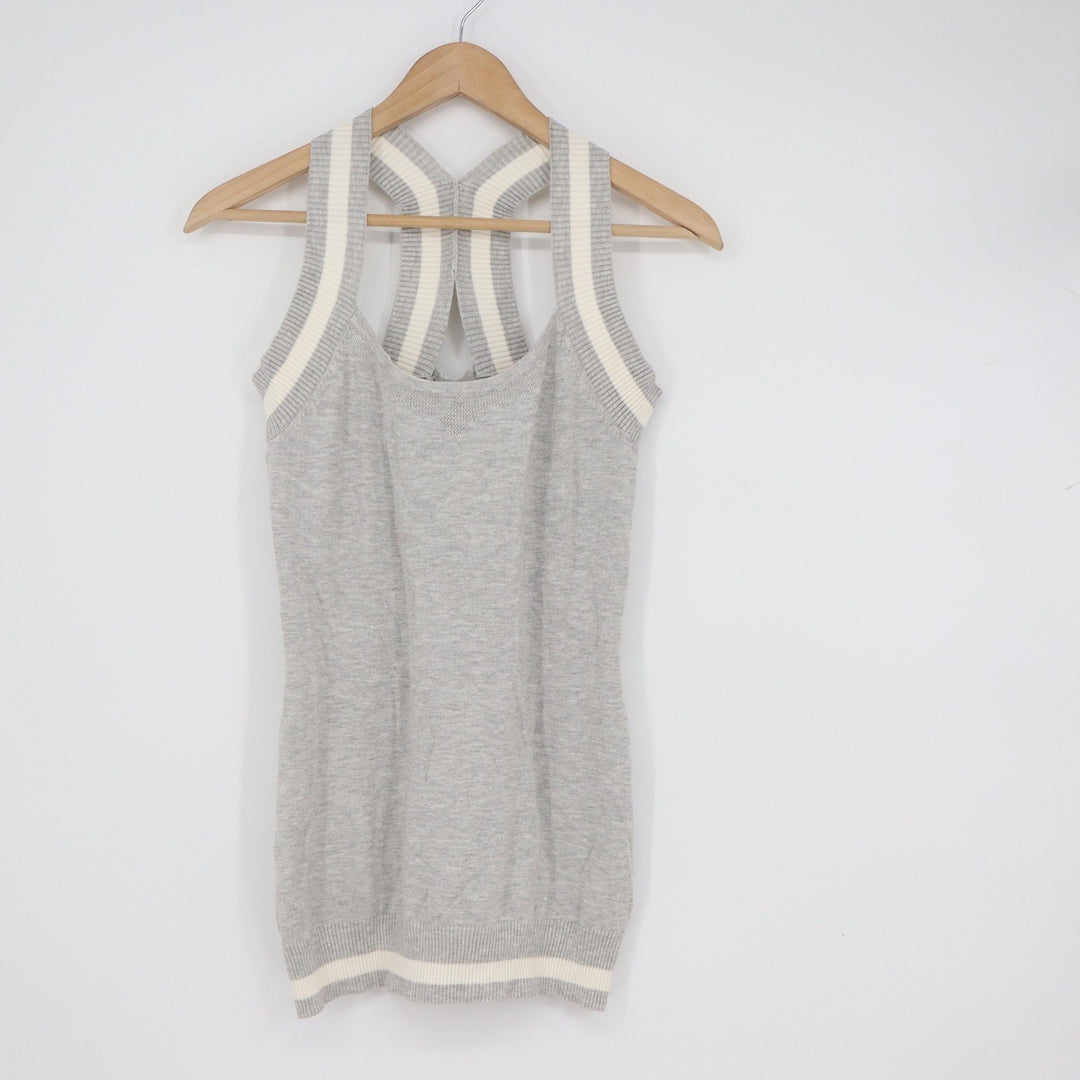 PattyBoutik Mens Heather Gray Striped Racerback Knit Sweater Tank Top Size M