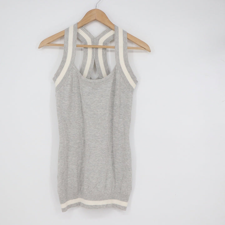 PattyBoutik Mens Heather Gray Striped Racerback Knit Sweater Tank Top Size M