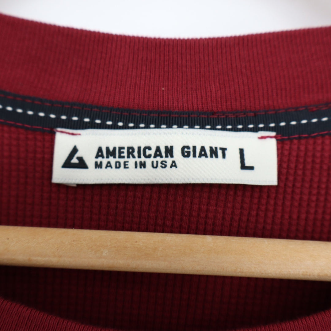 American Giant Thermal T-Shirt Womens L Maroon Long Sleeve Crew Neck Round Hem