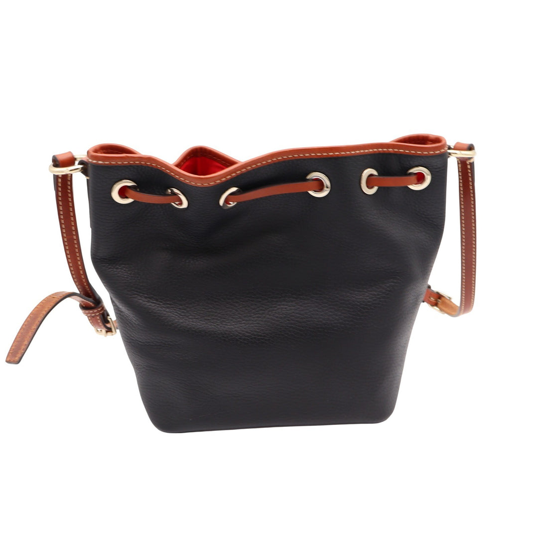 Dooney & Bourke Black Pebbled Leather Drawstring Bucket Bag Crossbody Tassels