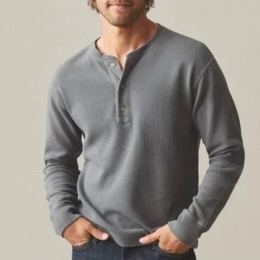 American Giant Henley Shirt Mens Large Gray Cotton Everyday Wear Drop Shoulder