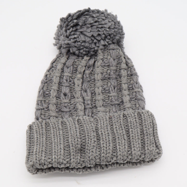 C.C Beanie Womens OS Lt Melange Grey Pom Pom Cable Knit New