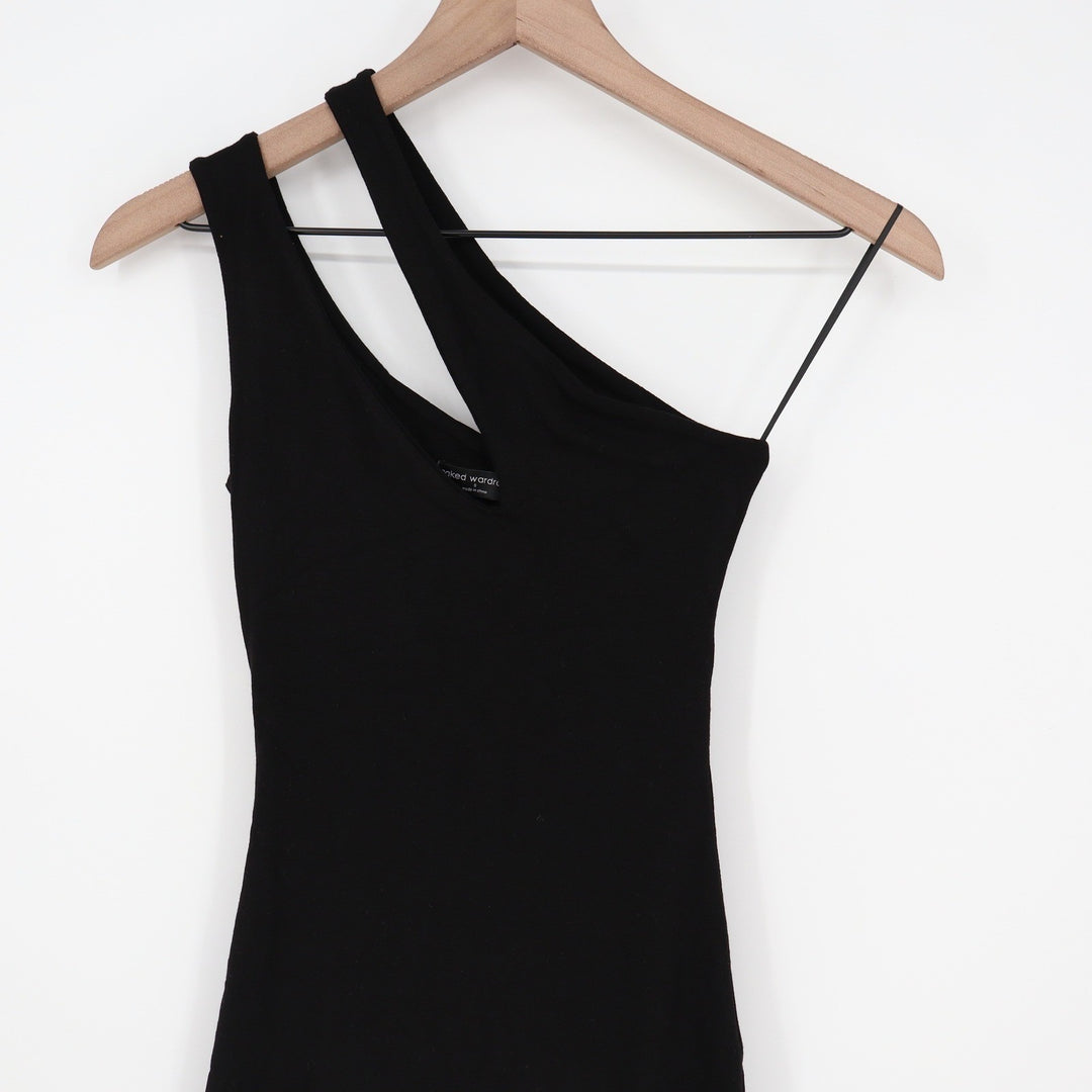 Naked Wardrobe Mens Black One Shoulder Mini Dress XL Side Slit Bodycon