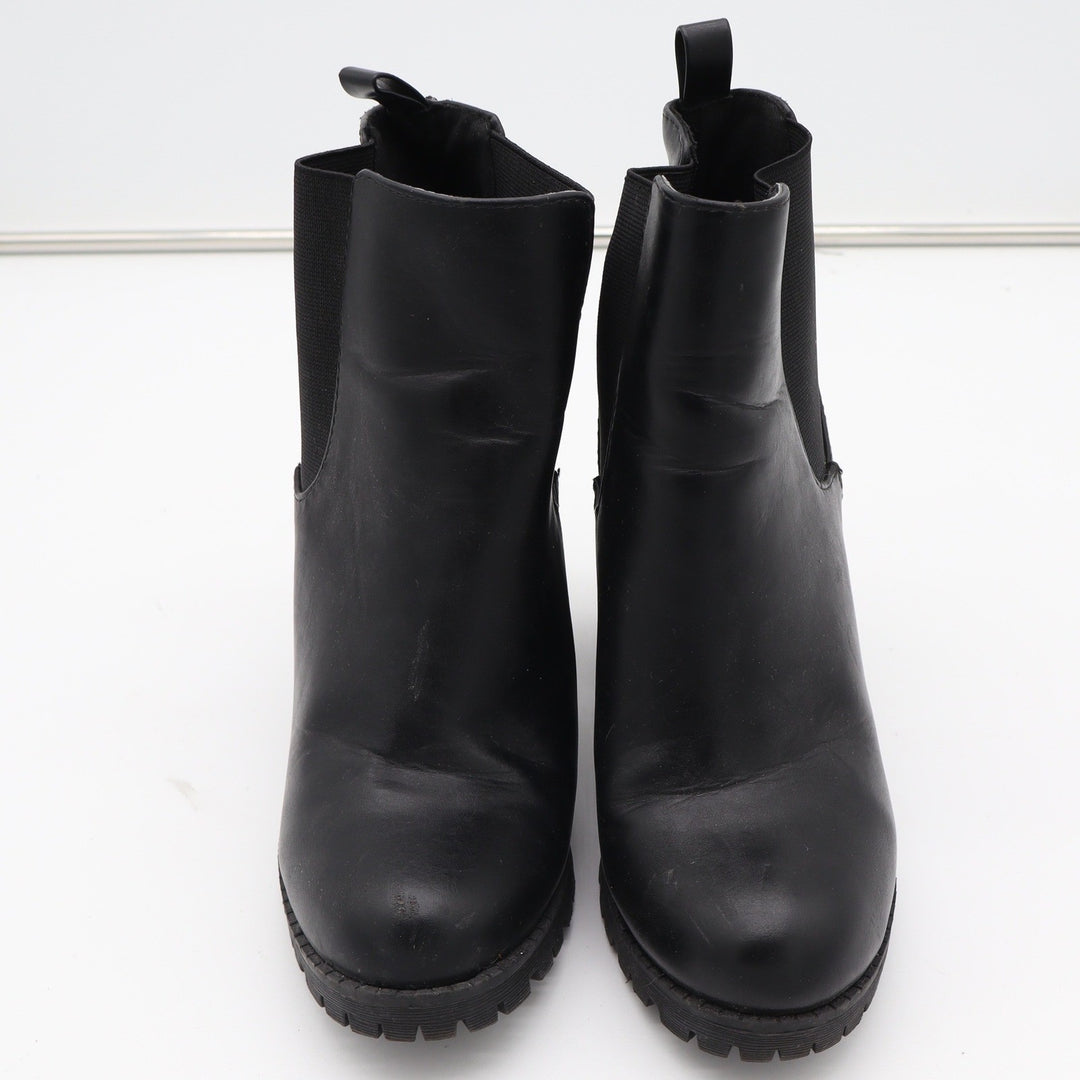 Black Faux Leather Block Heel Lug Sole Chelsea Ankle Boots Womens Size 9