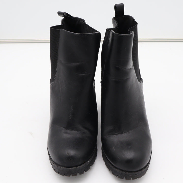 Black Faux Leather Block Heel Lug Sole Chelsea Ankle Boots Womens Size 9