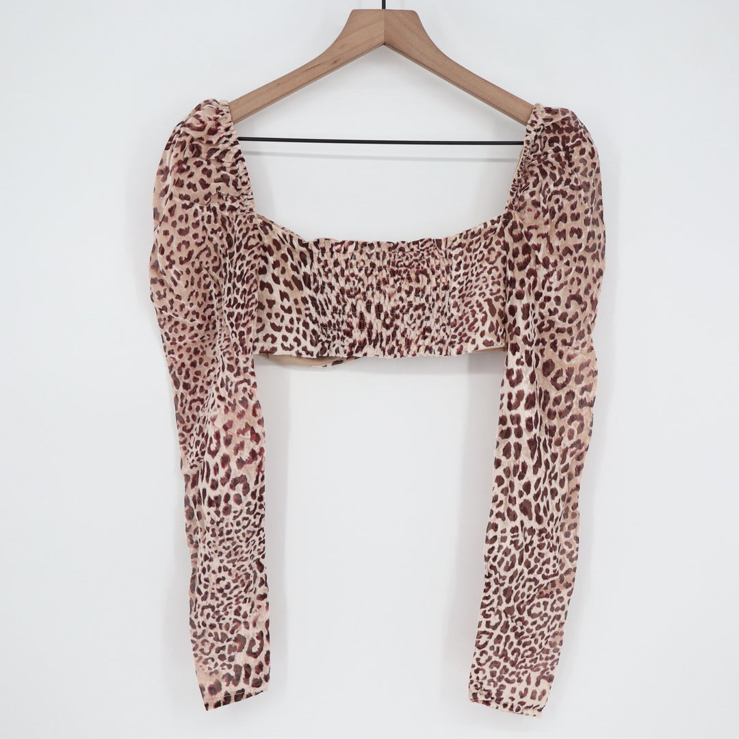 Naked Wardrobe The Statement Leopard Print Crop Top Long Sleeve Small