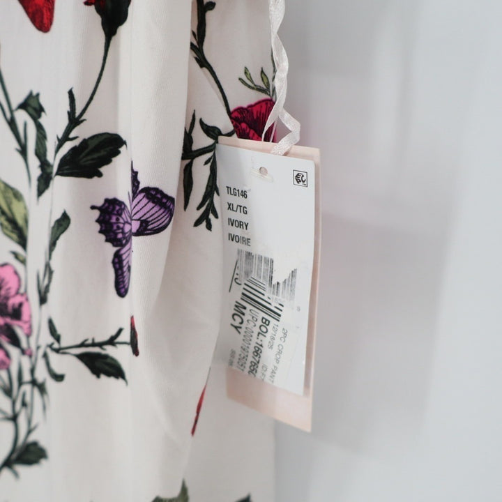 Linea Donatella 2-Piece Pajamas Set Womens XL White Floral Stretch Pullover