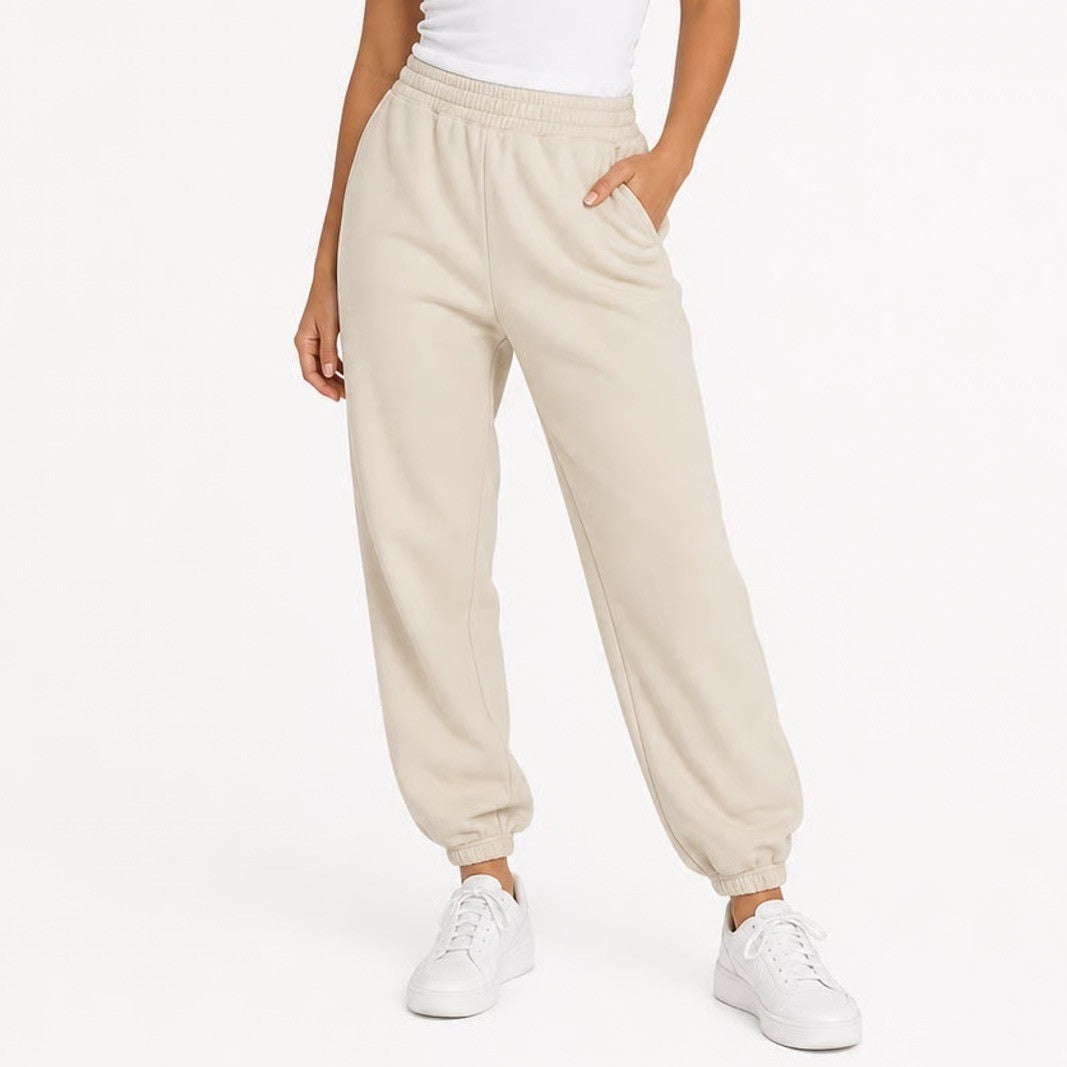 Forever 21 Womens Large Cream Beige Jogger Sweatpants High Rise Elastic Waist L