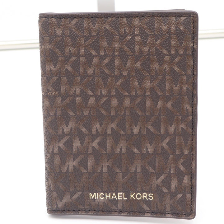 Michael Kors Brown Signature Logo Vertical Bifold Wallet ID Window