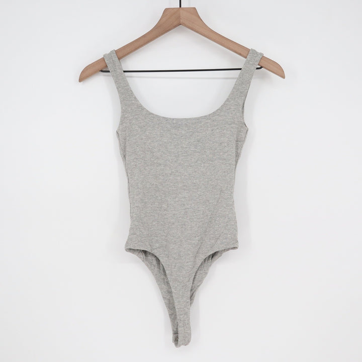 Naked Wardrobe Heather Gray Ribbed Scoop Neck Bodysuit Large USA Made