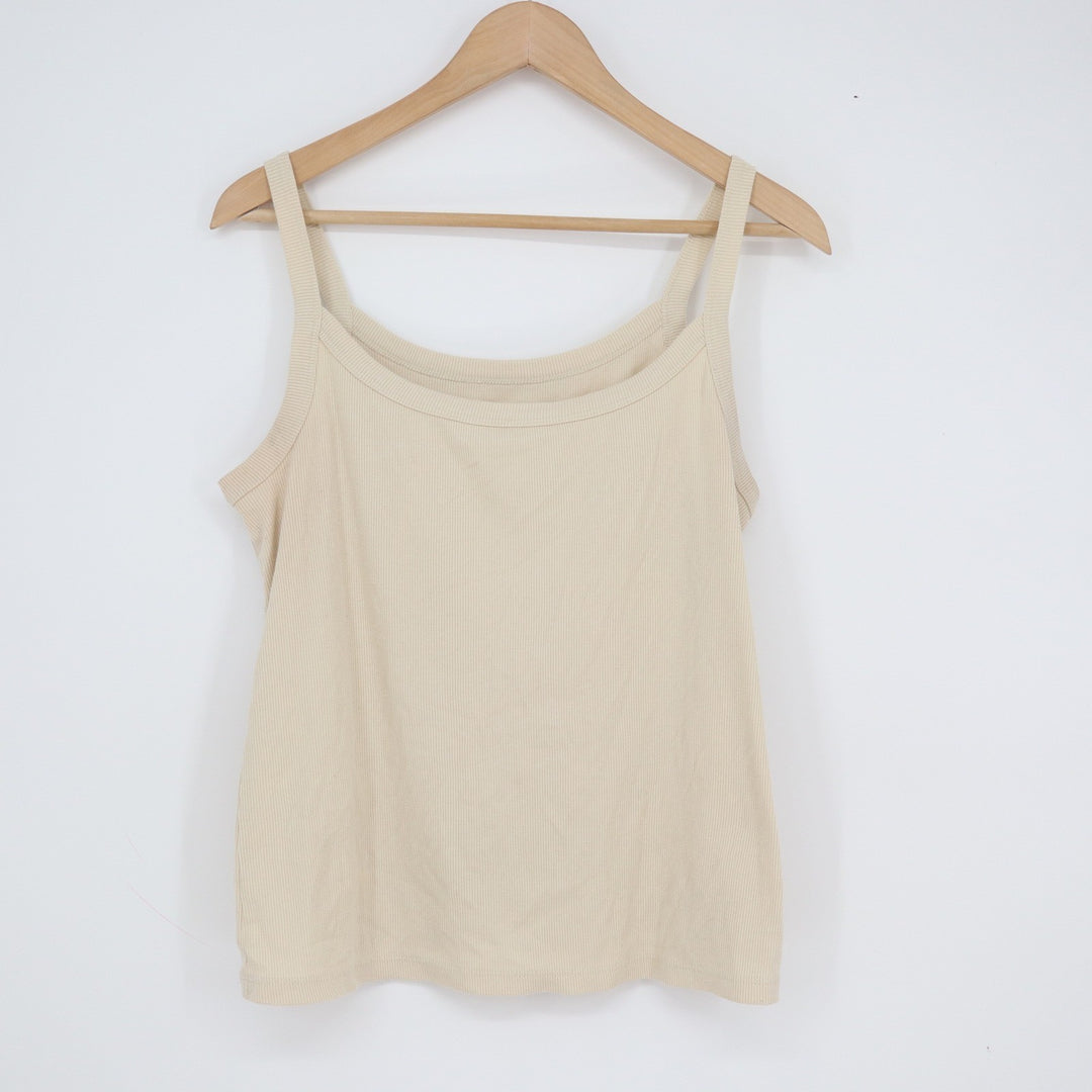 Old Navy Women's Ribbed Tank Top Beige Cream Scoop Neck Sleeveless Large