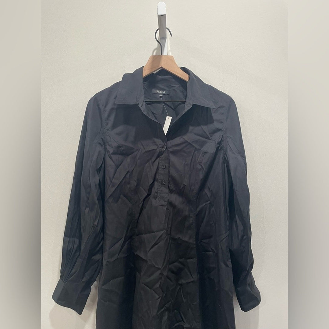 Madewell Seamed Long-Sleeve Mini Shirtdress in Poplin Size 8