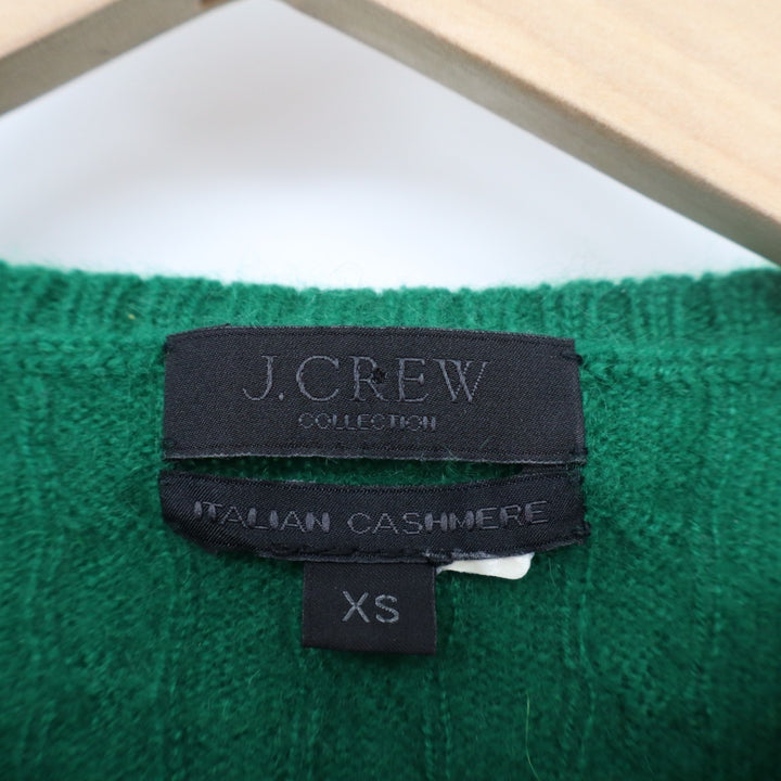 J. Crew Sweater Womens XS Green Cable Knit Cashmere Buttons Shoulder Detail