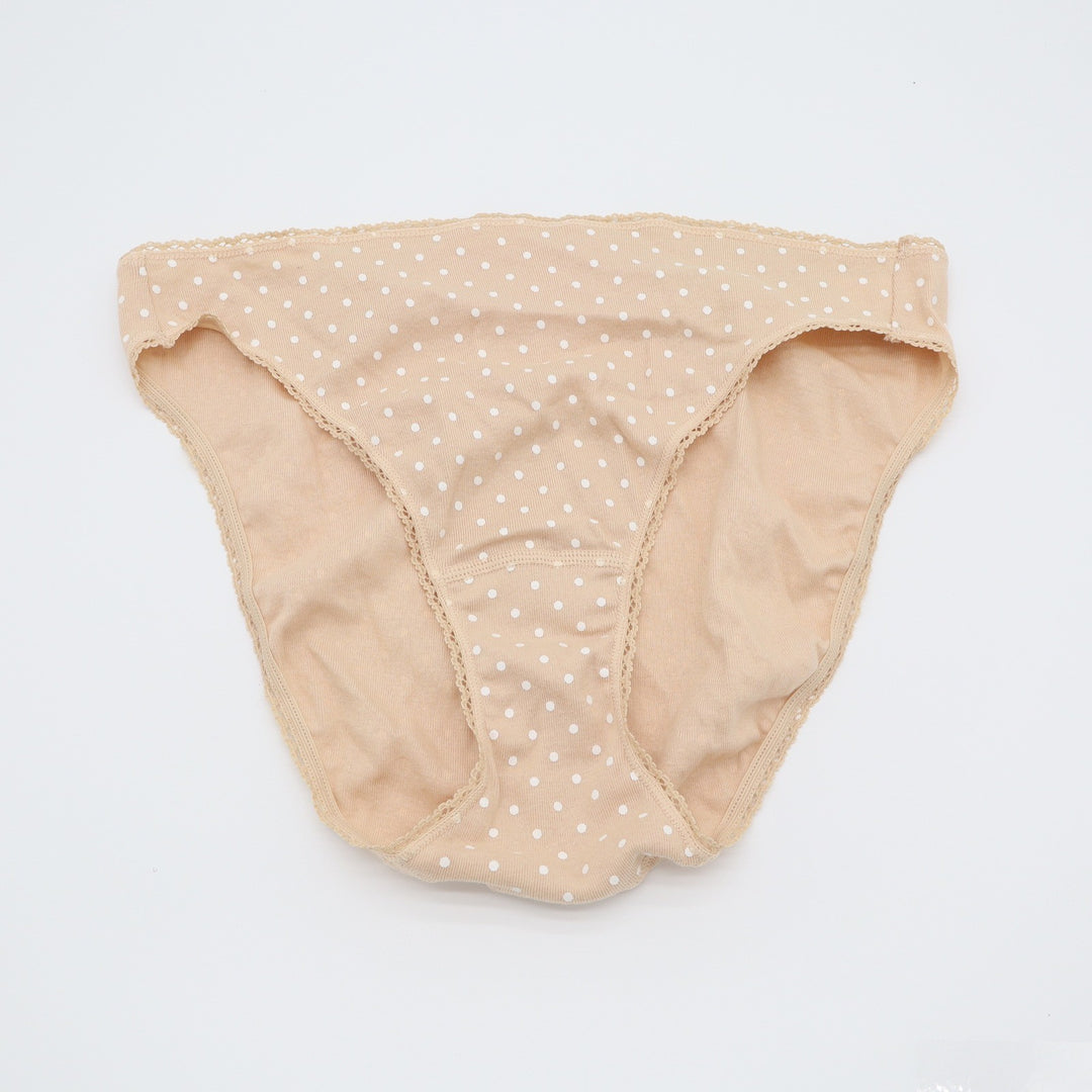 Charter Club Intimates Tan Polka Dot 100% Cotton Bikini Panties Lace Trim Large